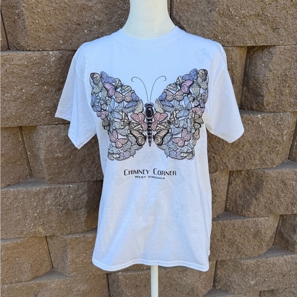 White Butterfly Graphic T-Shirt color changing in the sun, kids large - Picture 2 of 5